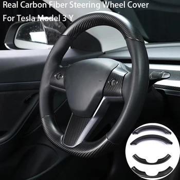 Real Fibra de Carbon Capac Volan pentru Tesla Model 3 Y ModelY Snap-in Huse Auto de Interior Modificarea Decor 2017-2023
