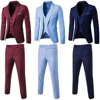 1 Set Atractiv Costum Formal Culoare Solidă Moale Sacou Pantaloni Stil Coreean Jacheta Cu Fermoar Fly Pantaloni