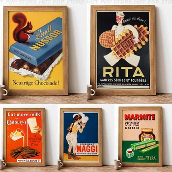 Alimente și Băuturi de Epocă Poster franceză Bauturi Paste cu Brânză Mâncare italiană Epocă Panza de Imprimare Arta de Perete pentru Restaurante Decor