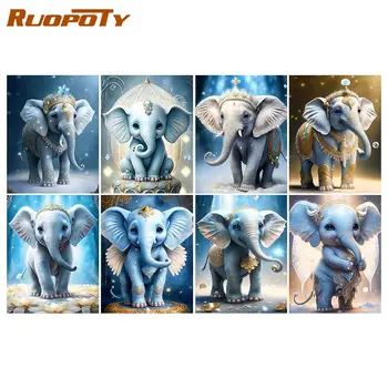 RUOPOTY Animal Pictura De Numere Elefant Albastru Adulți Meserii Tablou De Numărul Pictura Decor Acasă