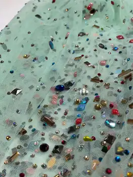 Populare Lipite Mulitcolor Diamond Design Moale Franceză Tul Net Tesatura /Africane, Nigeria Fabirc Dantela Pentru Rochii De Seara De Petrecere