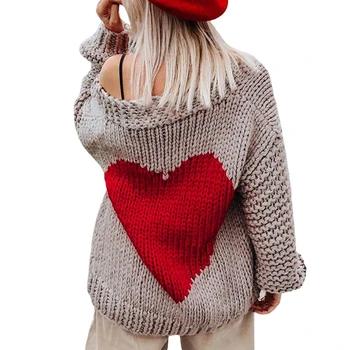 Femei Toamna Iarna Tricot Cardigan cu Maneci Lungi de Imprimare Inima Deschisă Față de Tricotaje, Pulover Haina
