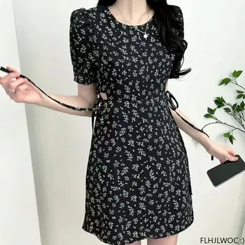 Chic-Coreean De Proiectare Haine De Vara Femei Maneci Scurte Japonia Fete Drăguț Florale Imprimate Retro Vintage Data Little Black Dress