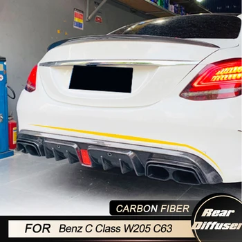Auto Bara Spate Difuzor cu Lampa Pentru Mercedes-Benz C-Class W205 Sport C63 AMG 2015-2017 Difuzor Spate Spoiler din Fibra de Carbon