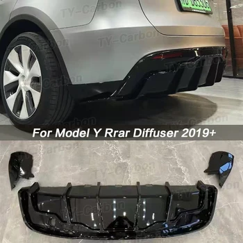 Pentru Tesla Model Y Bara Spate Difuzor de Buze ABS Negru Strălucitor Uite Partea Splitter Garda Placa Acoperă Bărbia Capac 2019+