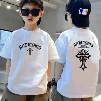 Hip-Hop Model Cruce de Imprimare cu Mâneci Scurte Trendy T-shirt pentru Copii din Bumbac tricouri pentru Băieți și Fete 3T-14T Top T-shirt