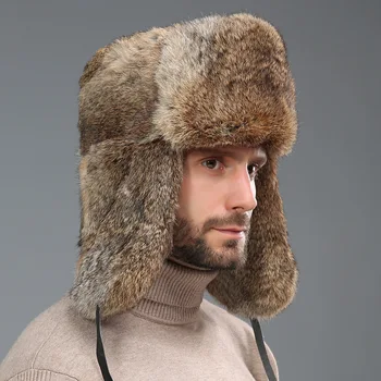 Bărbați Faux Blană Pălărie de Blană de Iepure Ushanka rusă Capace Earflap Trapper Hat pentru Iarnă Caldă, Vreme Rece în aer liber de Schi de Zăpadă