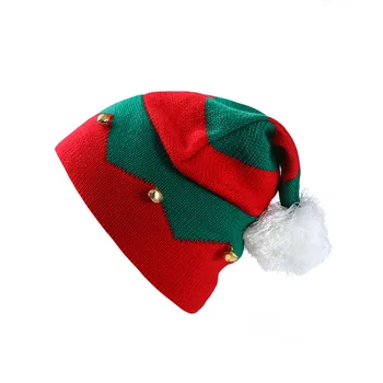BalleenShiny de Crăciun pentru Copii cu Dungi Tricotate Pălărie de Lână Cu Bile de Lână Și Clopote de Crăciun Cadou Creativ Pălării de Lână