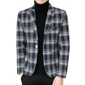 De tip Boutique de Moda pentru Bărbați Domn Confortabil și Versatil Carouri Stil coreean Trendy Golan Jacheta de Înaltă calitate Mic Costum