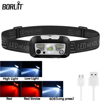 BORUiT B12 Mini Senzor de Muncă Faruri LED-uri USB Reîncărcabilă Far 5 Modul de Lumină Cap Lanterna rezistent la apa Lanterna de Pescuit