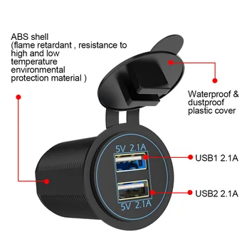 12-24V 2 Port USB, Priza 5V 4.2 UN Adaptor Putere de ieșire LED-uri de Lumină Albastră pentru Auto Marin Motocicleta, Camion Dual USB Încărcător